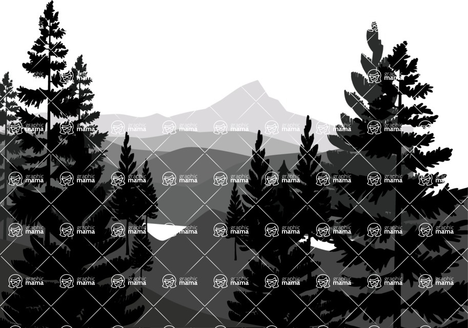 Vector silhouettes - Mountains and Trees Vector Silhouette
